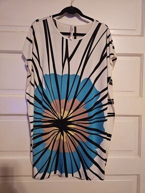 Sunkissed Couture Abstract Floral Oversized Dress Teal White Size S
